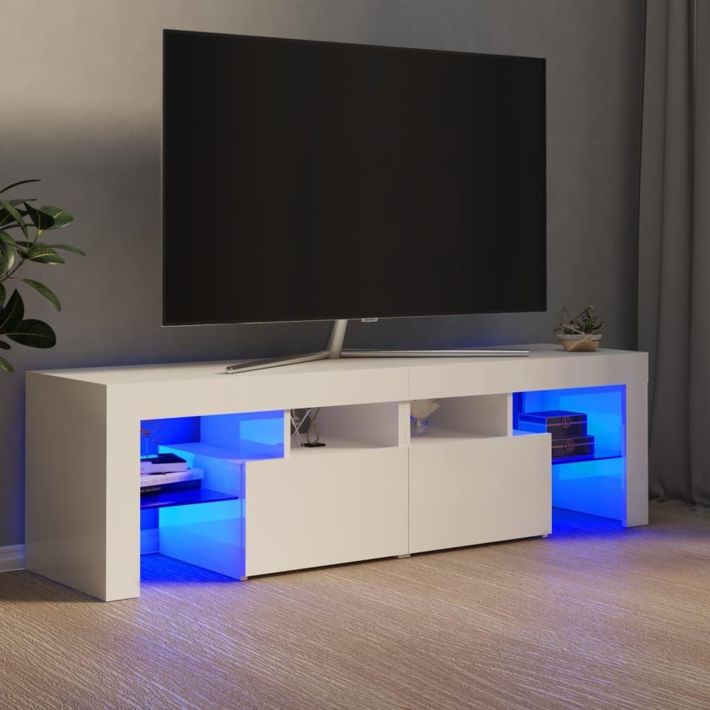 TV Cabinet with LED Lights High Gloss White 140x36.5x40 cm