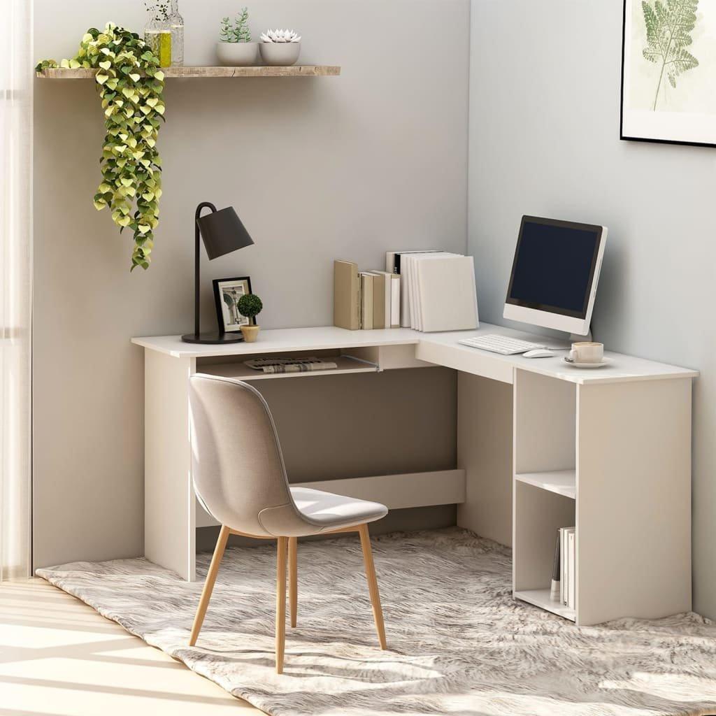 Office Furniture & Storage | L-Shaped Corner Desk White 120x140x75 cm Engineered Wood | Berkfield Home
