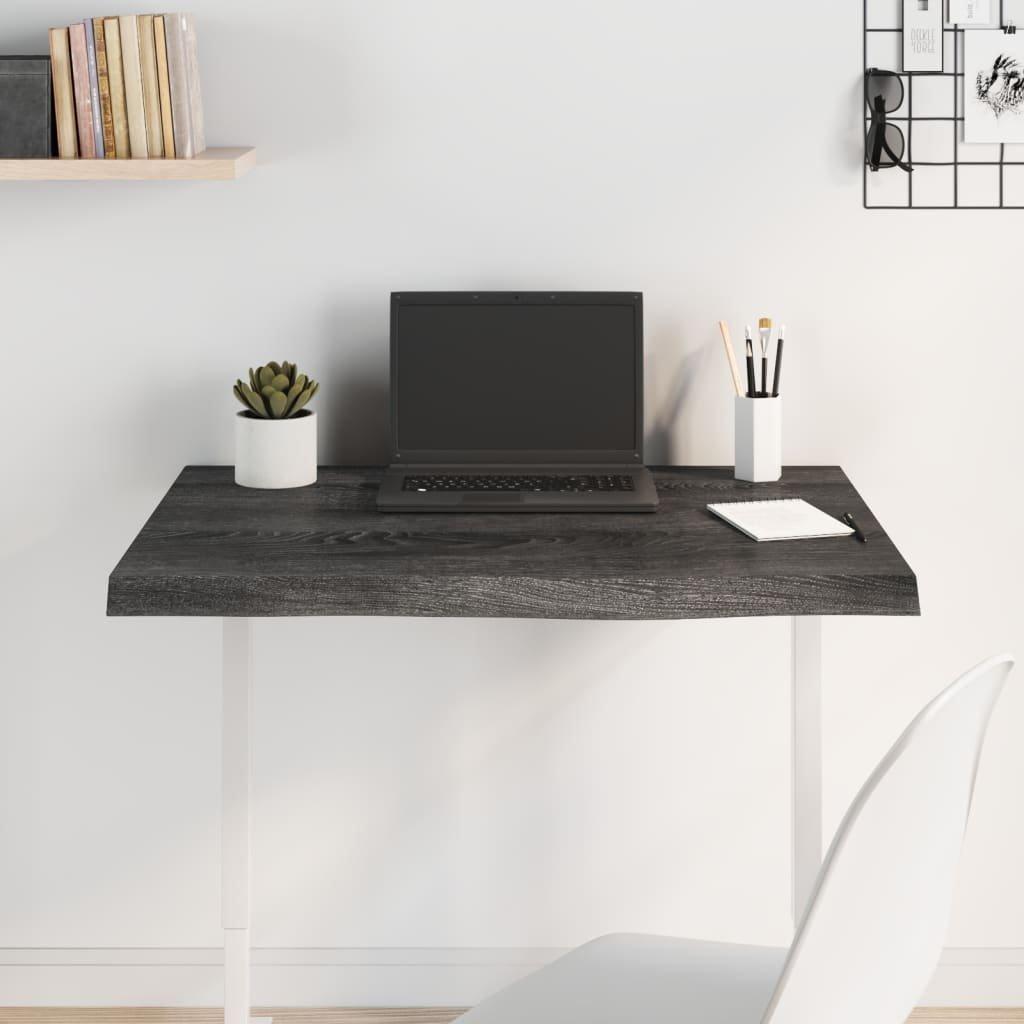 Table Top Dark Grey 80x60x(2-4) cm Treated Solid Wood Oak