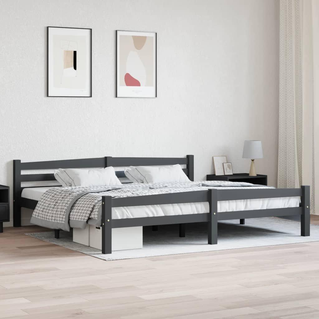 Bed Frame Dark Grey Solid Pinewood 200x200 cm