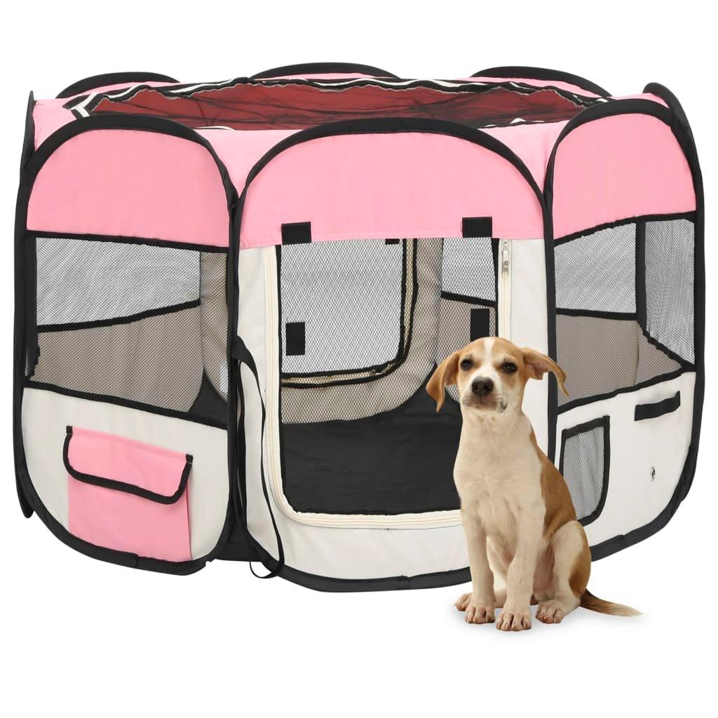 Foldable Dog Playpen with Carrying Bag Pink 90x90x58 cm
