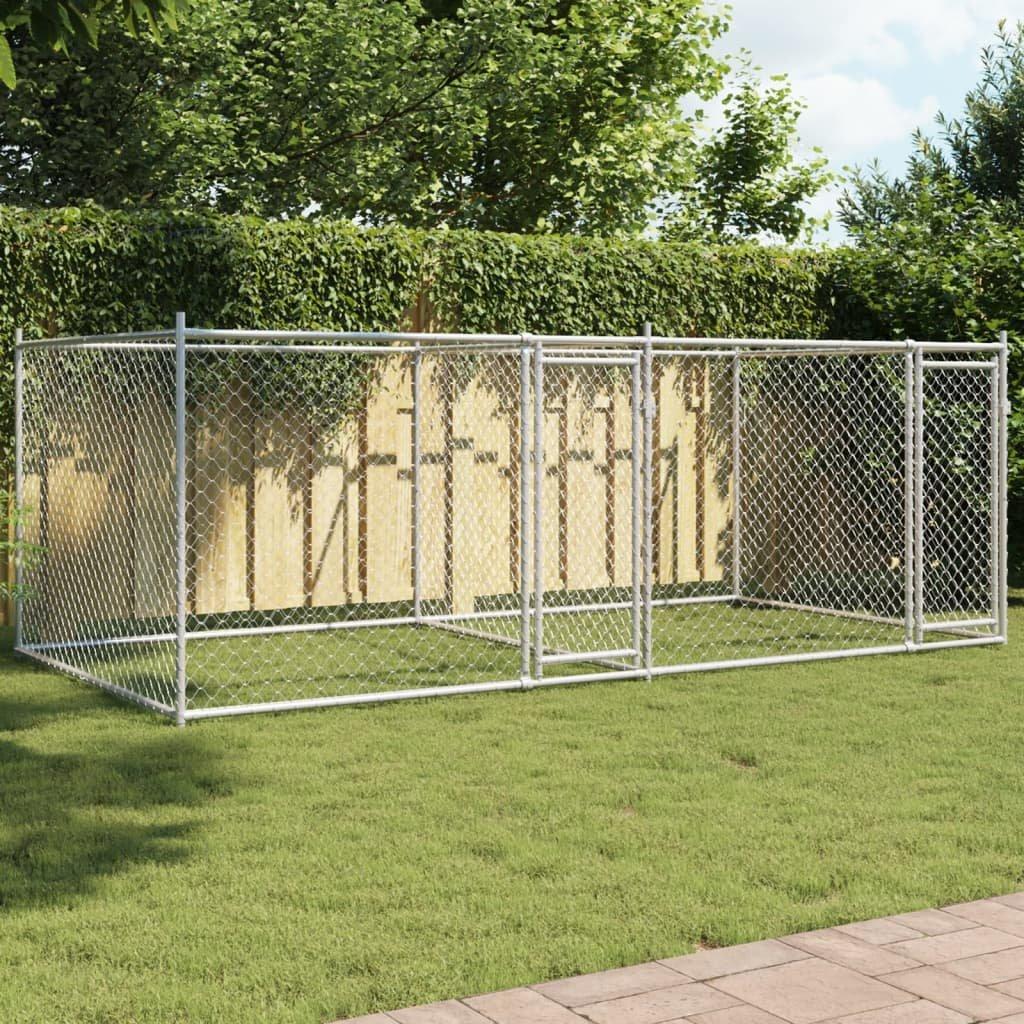 Dog Cage with Doors Grey 4x2x1.5 m Galvanised Steel