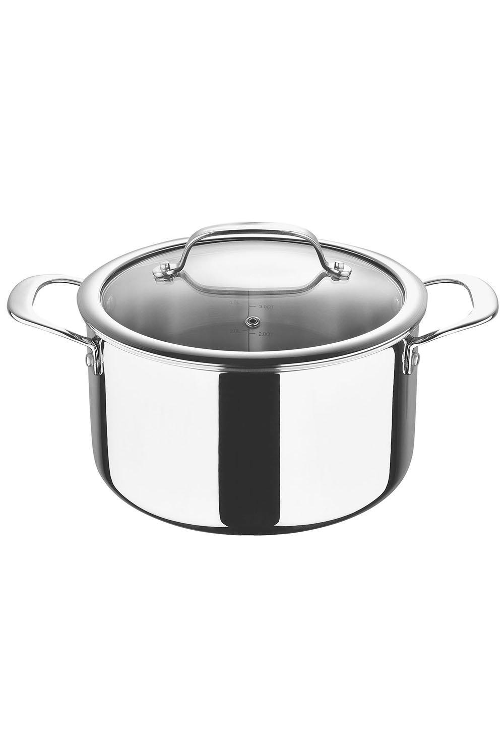 Argent 3 Stainless Steel Non-stick Casserole with Glass Lid 22cm Silver