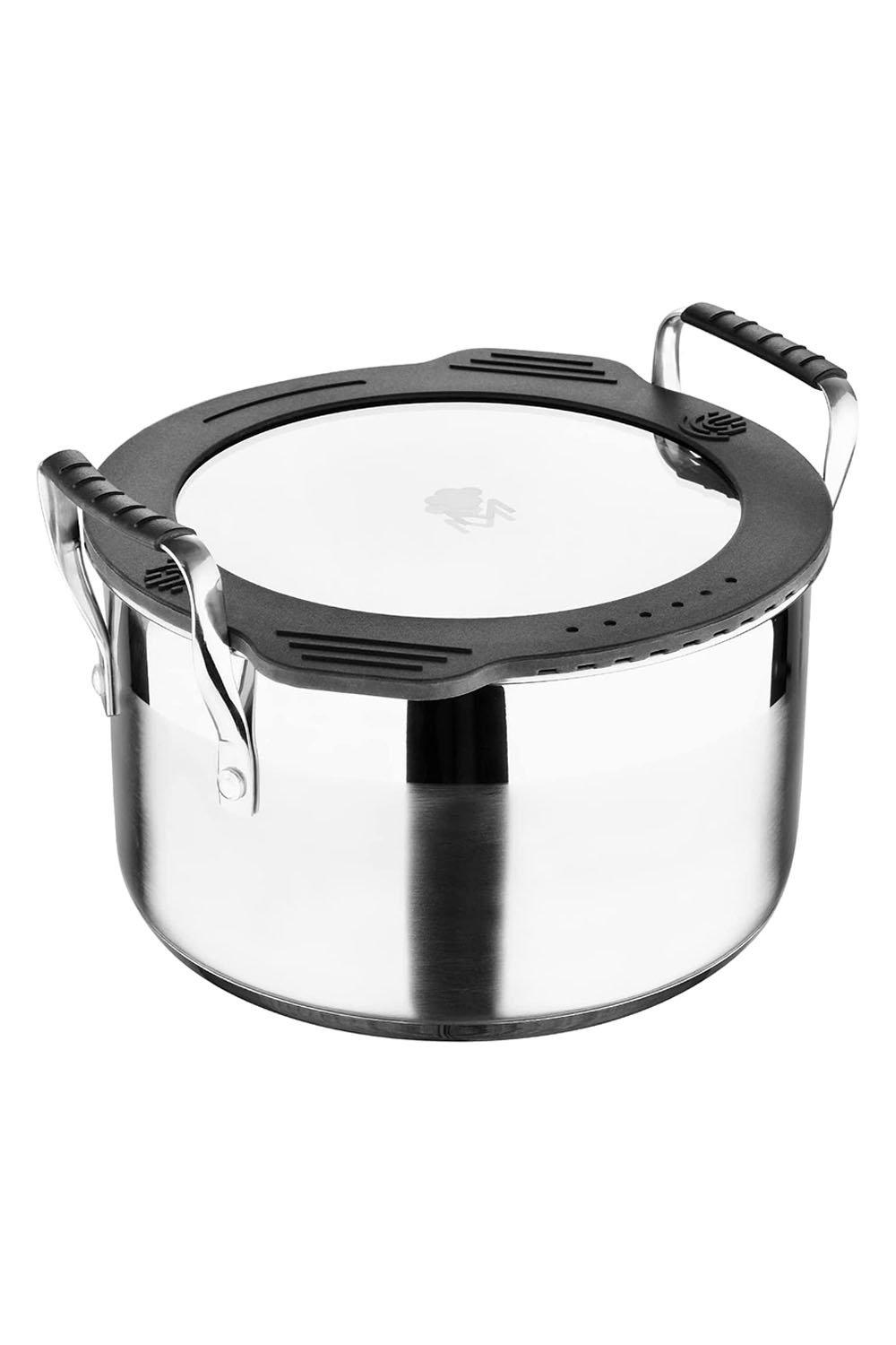 Smart Stackable Stainless Steel Casserole with Tempered Glass Flat Lid 24cm Silver