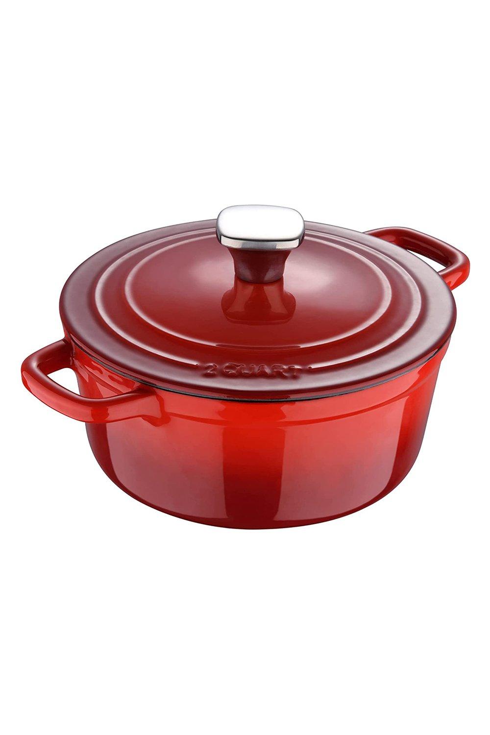Enamel Cast Iron Casserole Dish with Lid 1.9L Red