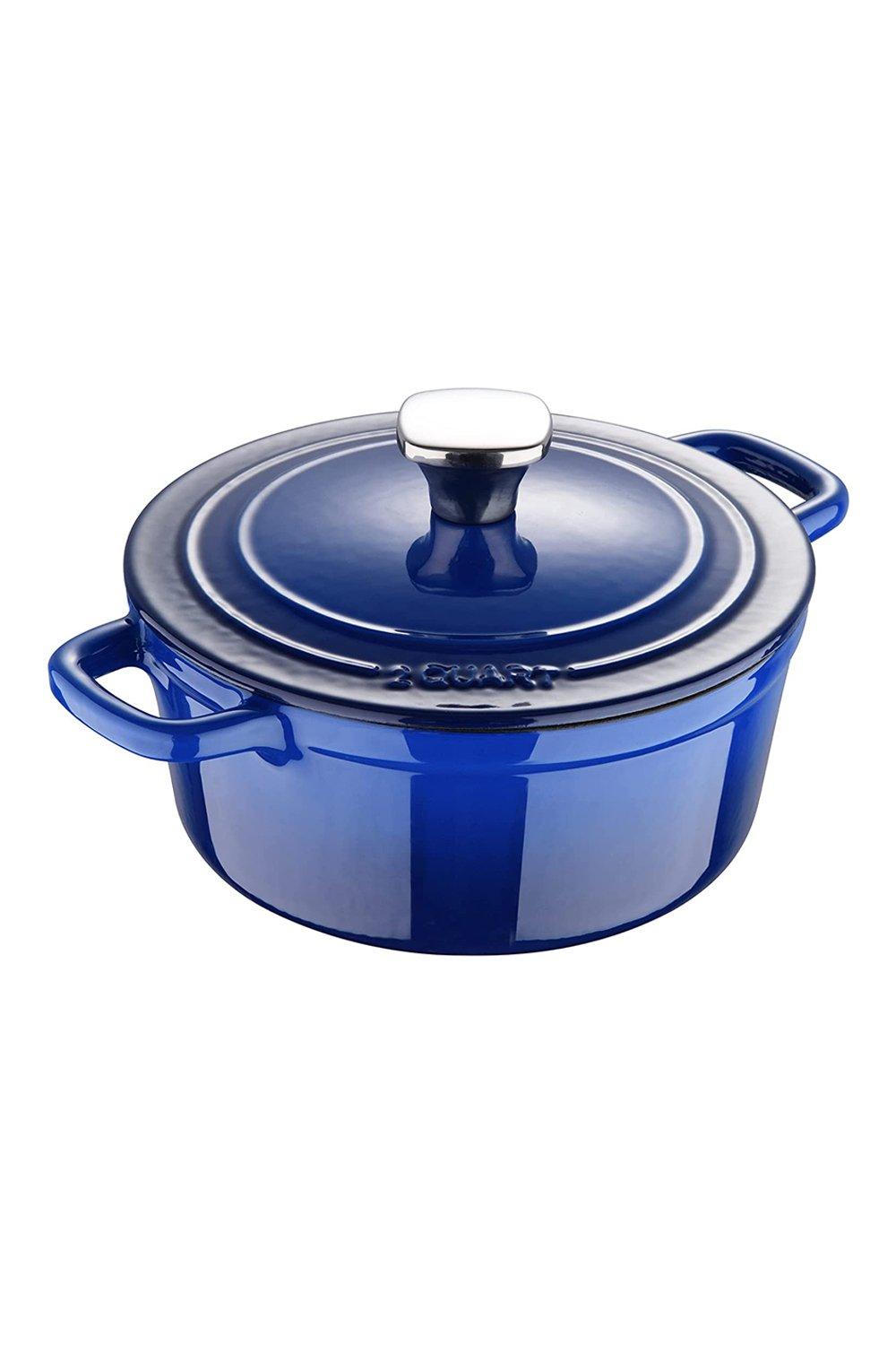 Pots & Pans | Enamel Cast Iron Casserole Dish with Lid 1.9L Blue ...