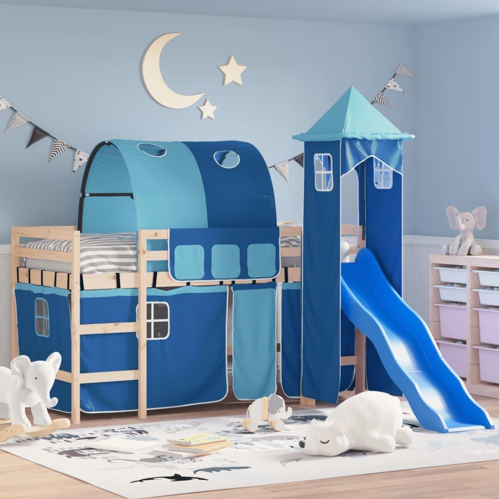Kids' Loft Bed with Tower Blue 80x200 cm Solid Wood Pine