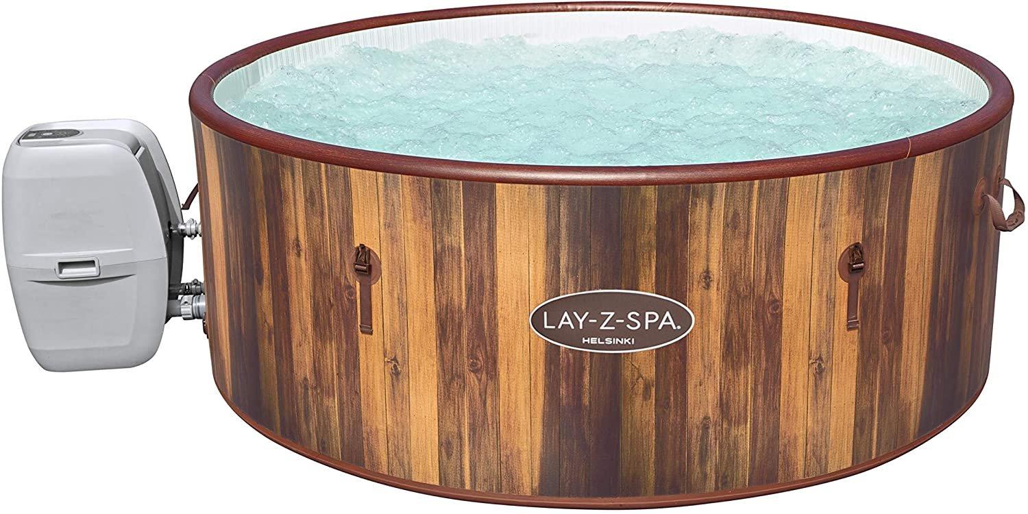 Lay Z Spa Helsinki Hot Tub, Wood Effect Inflatable Spa with Freeze Shield