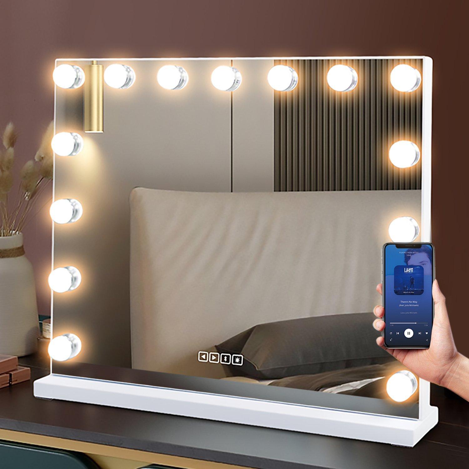 Bluetooth Speakers 15-Dimmable LED USB Charging Wall-Mounted Hollywood Vanity Mirror 58x46cm