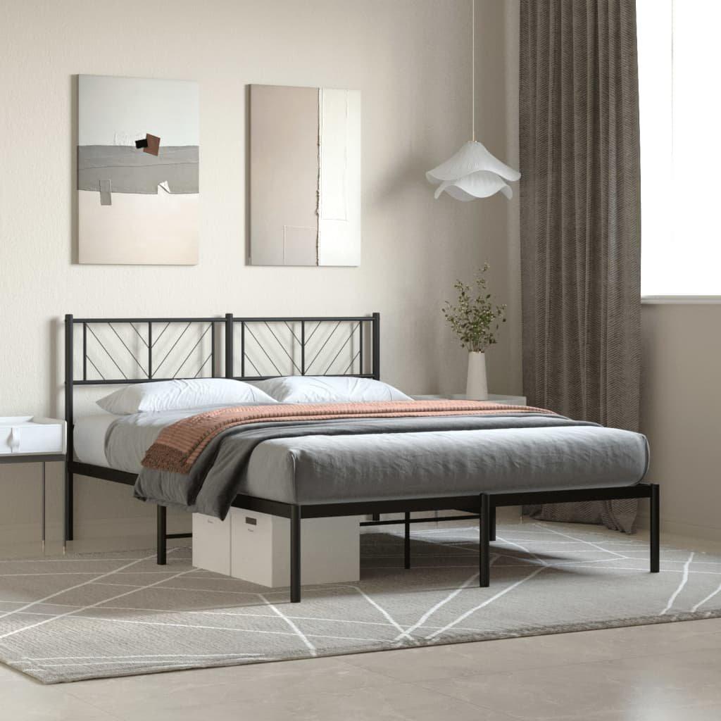 Metal Bed Frame with Headboard Black 135x190 cm Double