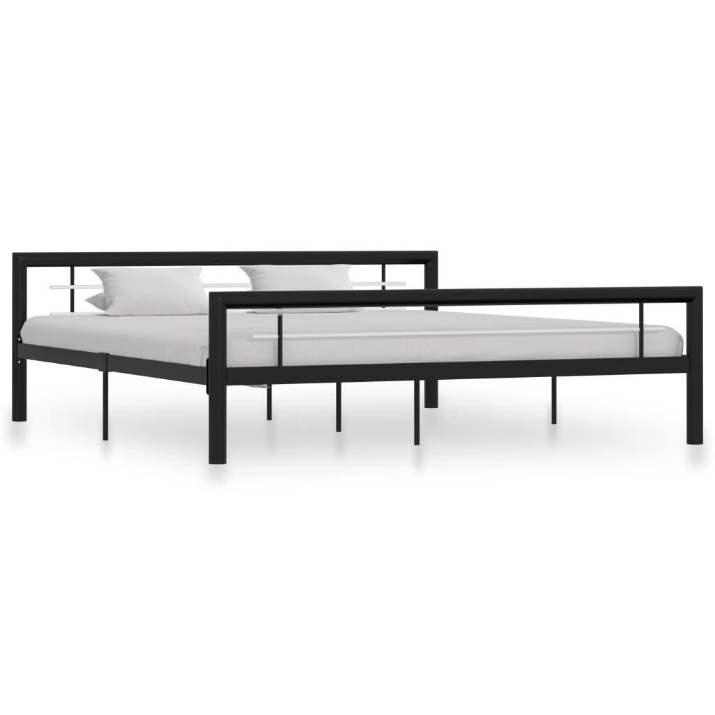 Bed Frame Black and White Metal 180x200 cm Super King