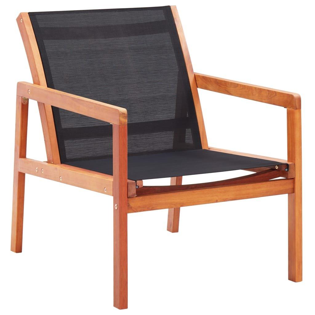 Garden Lounge Chair Black Solid Eucalyptus Wood and Textilene