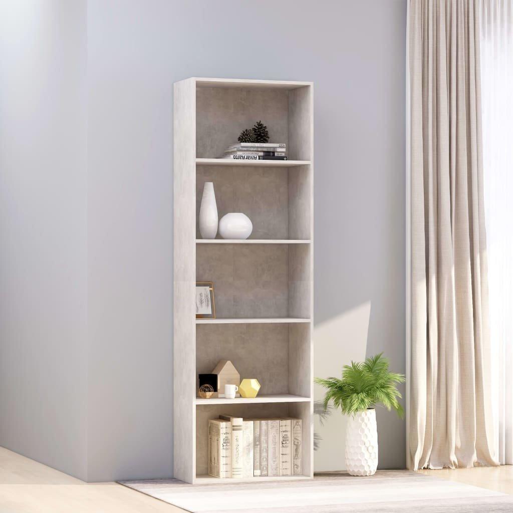 5-Tier Book Cabinet Concrete Grey 60x30x189 cm Engineered Wood