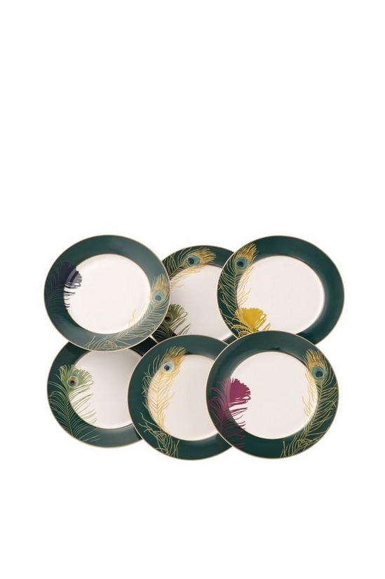 Aynsley China 'Peacock' Feather Teaplates Set of 6 1