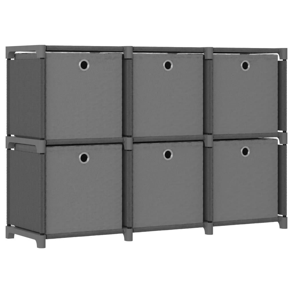 6-Cube Display Shelf with Boxes Grey 103x30x72.5 cm Fabric
