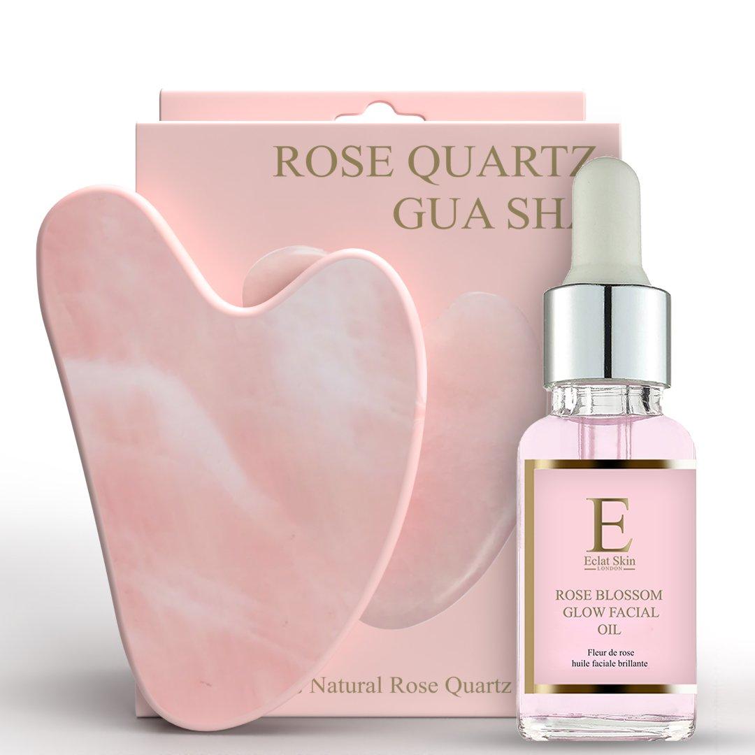 Eclat Skin Rose Blossom Glow Facial Oil+Rose Quartz Gua sha