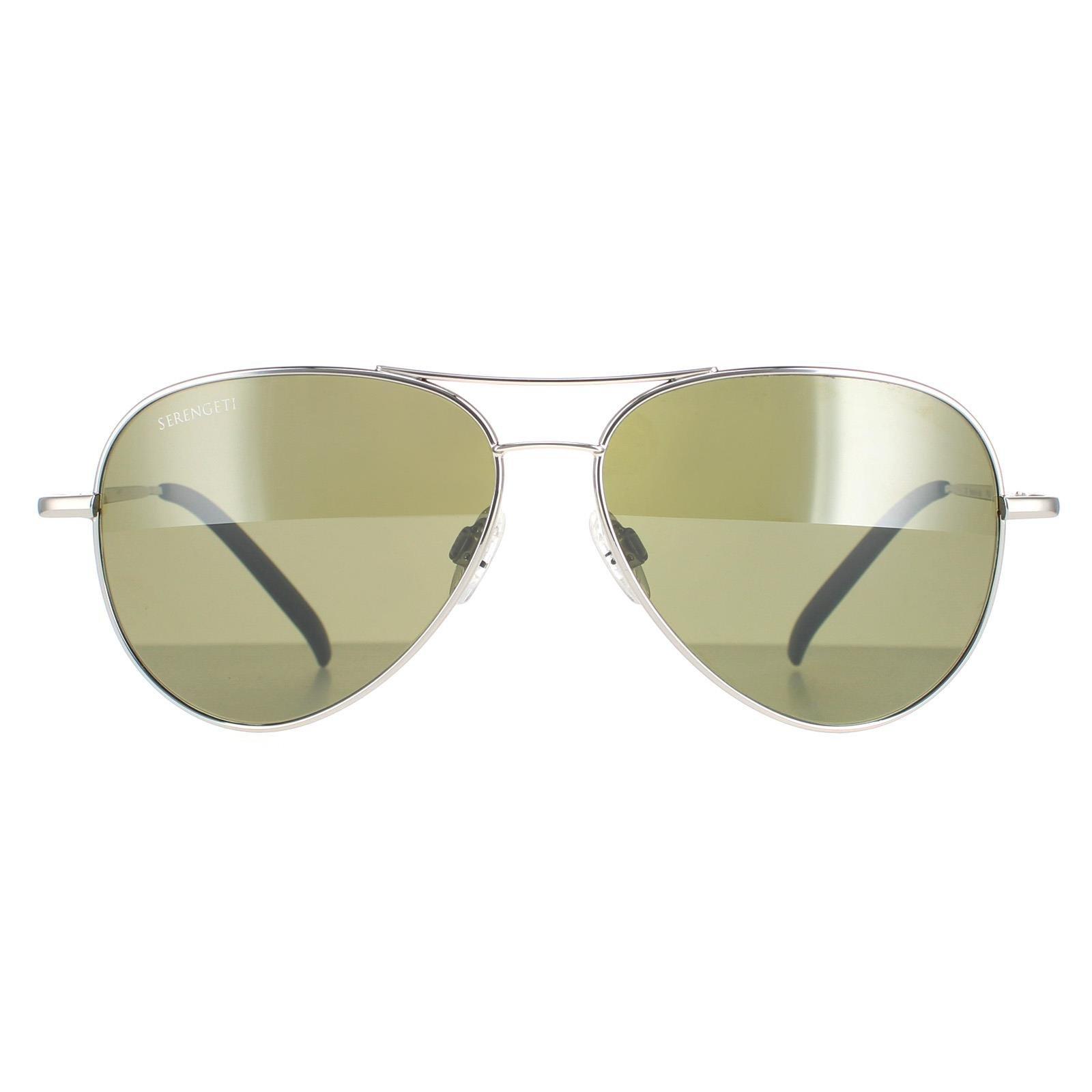 Aviator Shiny Silver Polarized Green 555nm Carrara Small Sunglasses