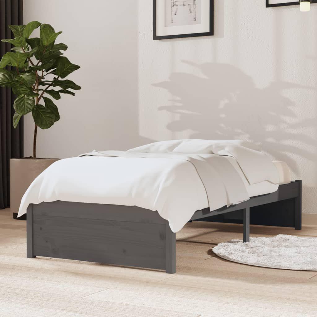 Bed Frame Grey Solid Wood 75x190 cm Small Single