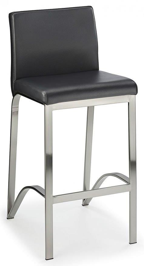 Fozine Breakfast Bar Stool Brushed Fixed Height Real Leather