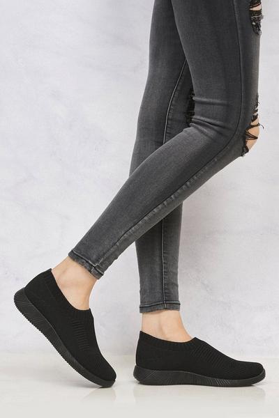 Shaughna Slip On Black Sole Knitted Trainers