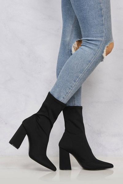 Everly Pointed Toe Flare Heel Lycra Calf Boots
