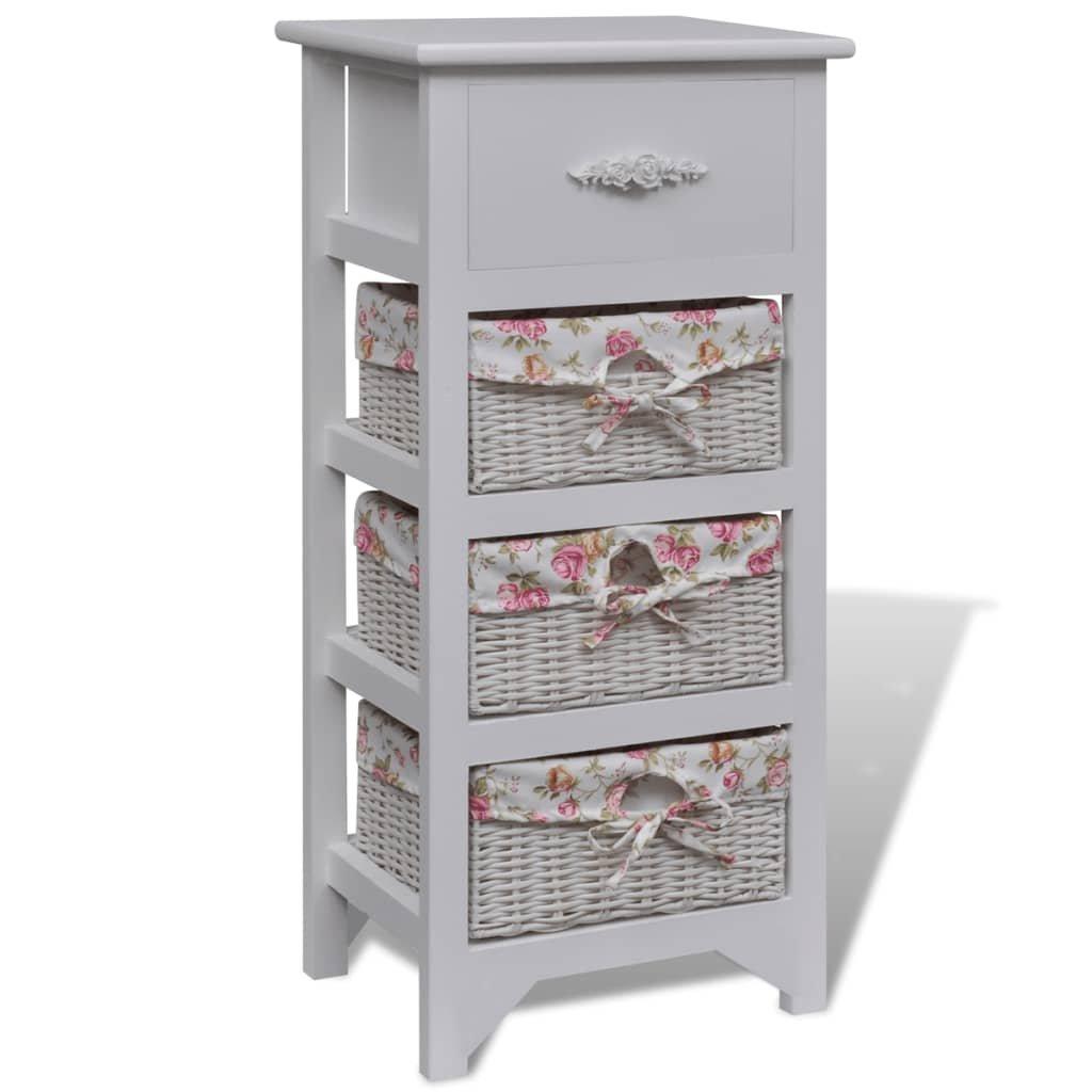 Cabinet with 1 Drawer and 3 Baskets White Paulownia Wood