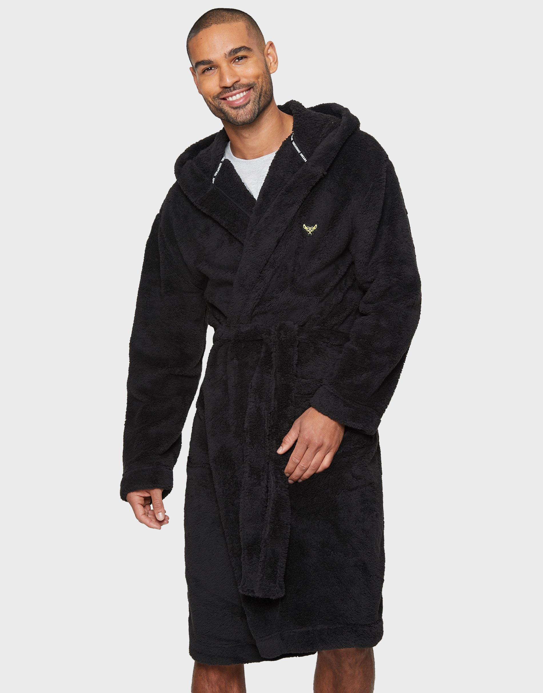 ASOS DESIGN fluffy hooded dressing gown in black | ASOS