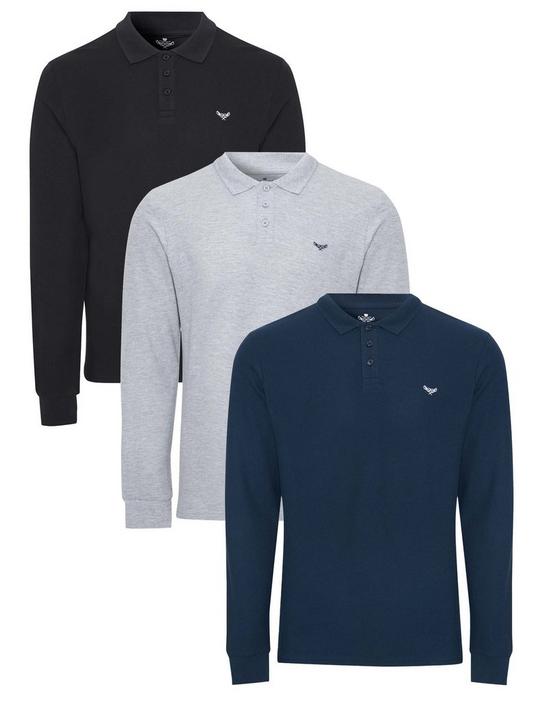 Threadbare 3 Pack Cotton 'Withers' Long Sleeve Polo Shirts 1