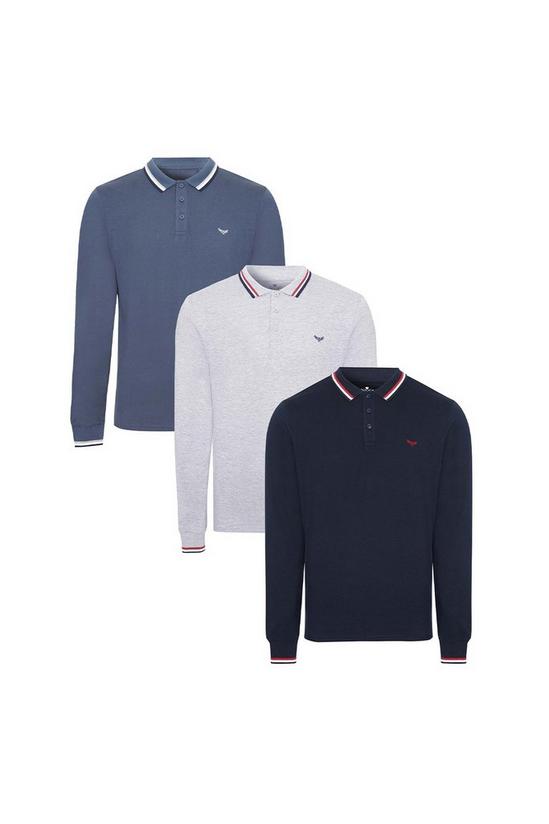 Threadbare 3 Pack 'Port' Long Sleeve Polo Shirts 1