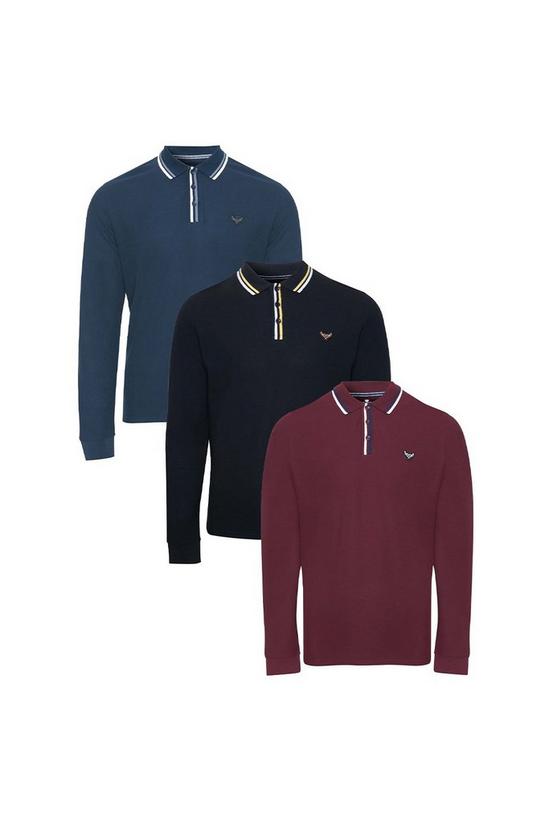 Threadbare 3 Pack Cotton 'Mateo' Long Sleeve Polo Shirts 1