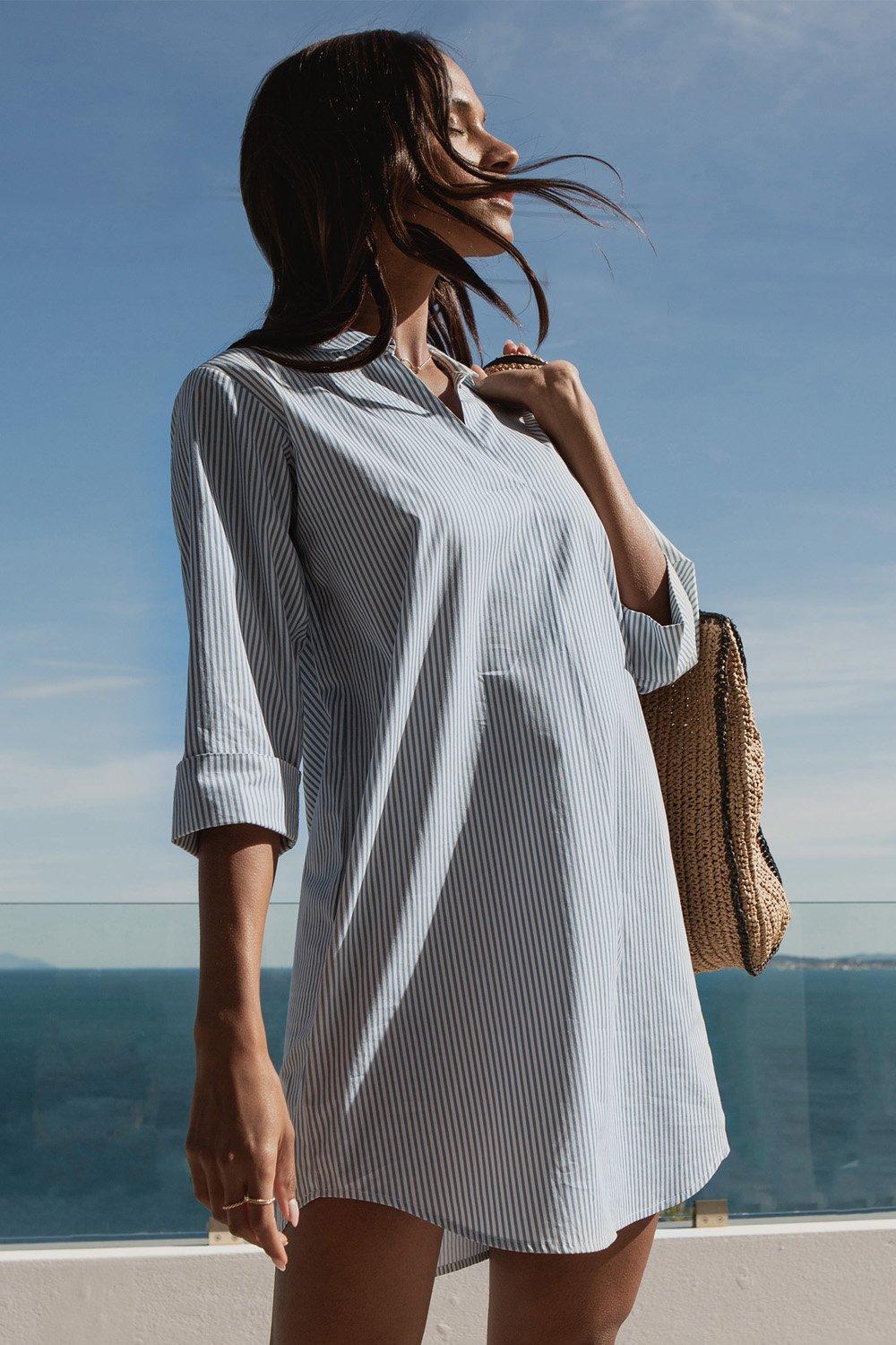 Cotton Poplin 'Beach' V Neck Shirt Dress