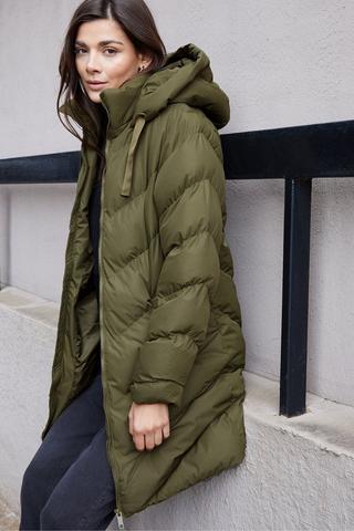 Women's Green Belted Mid Length Fur Trim Padded Ladies' Puffer Jacket –  Threadbare