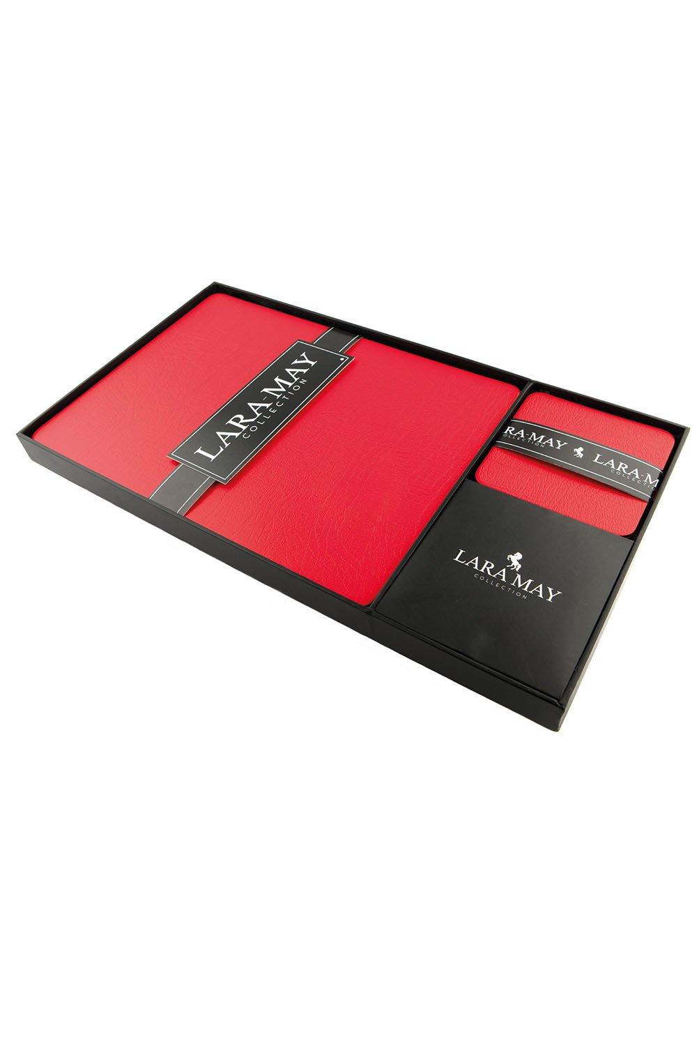 Table Linen & Mats Set of 8 London Red Recycled Leather Placemats and 8 Leather Coasters