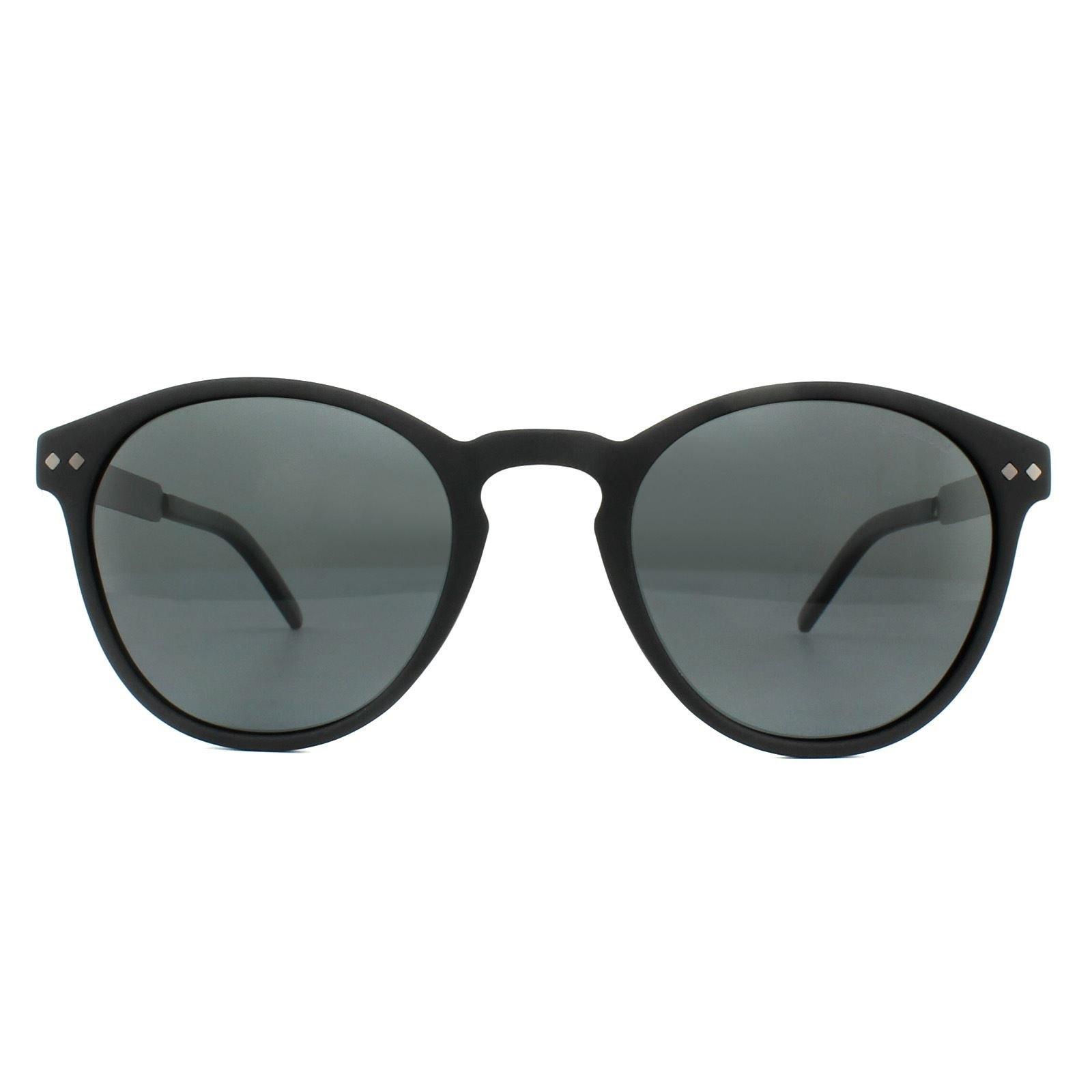 Round Shiny Black Grey Polarized Sunglasses