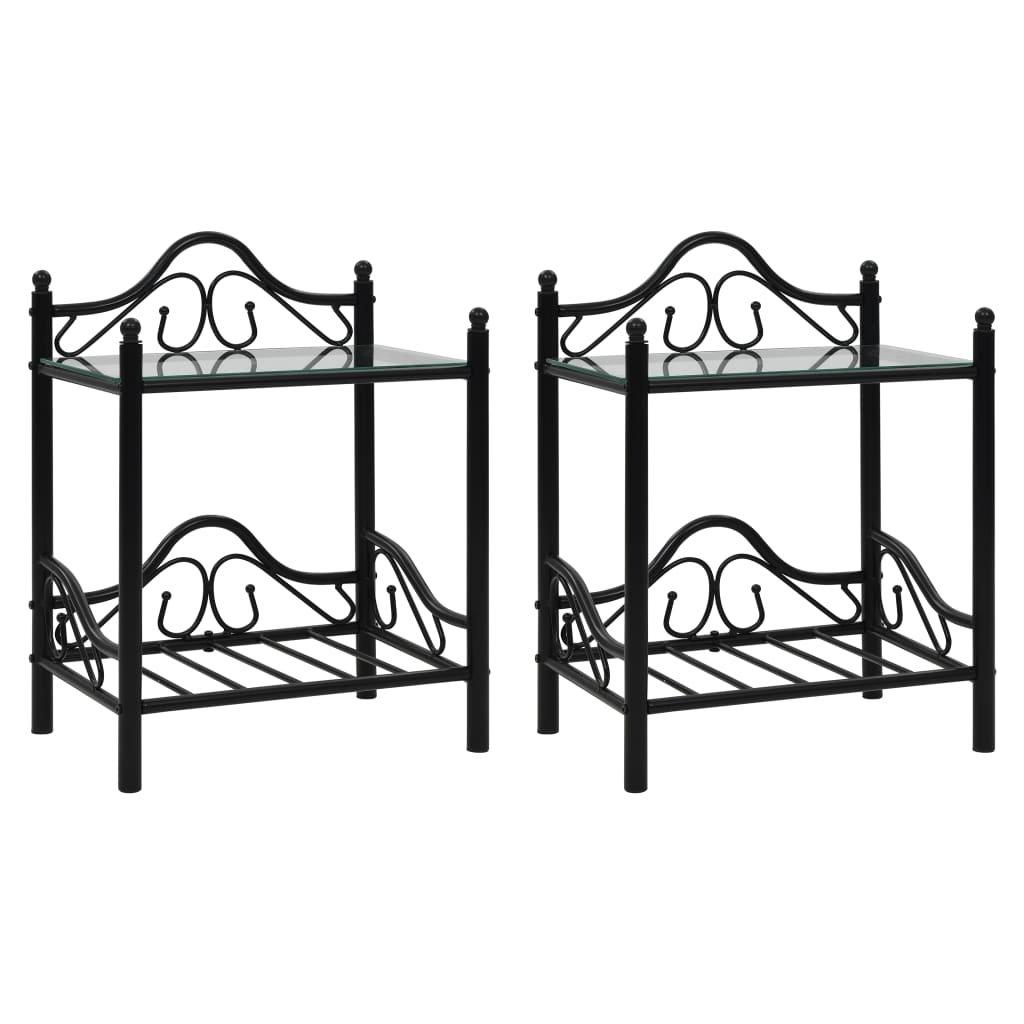 Bedside Tables 2pcs Steel and Tempered Glass 45x30.5x60cm Black