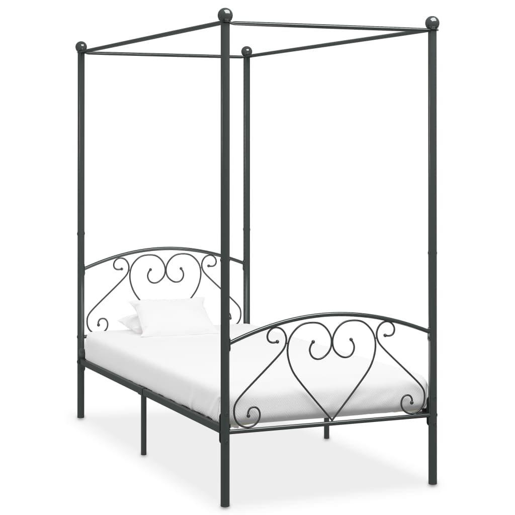 Canopy Bed Frame Grey Metal 120x200 cm