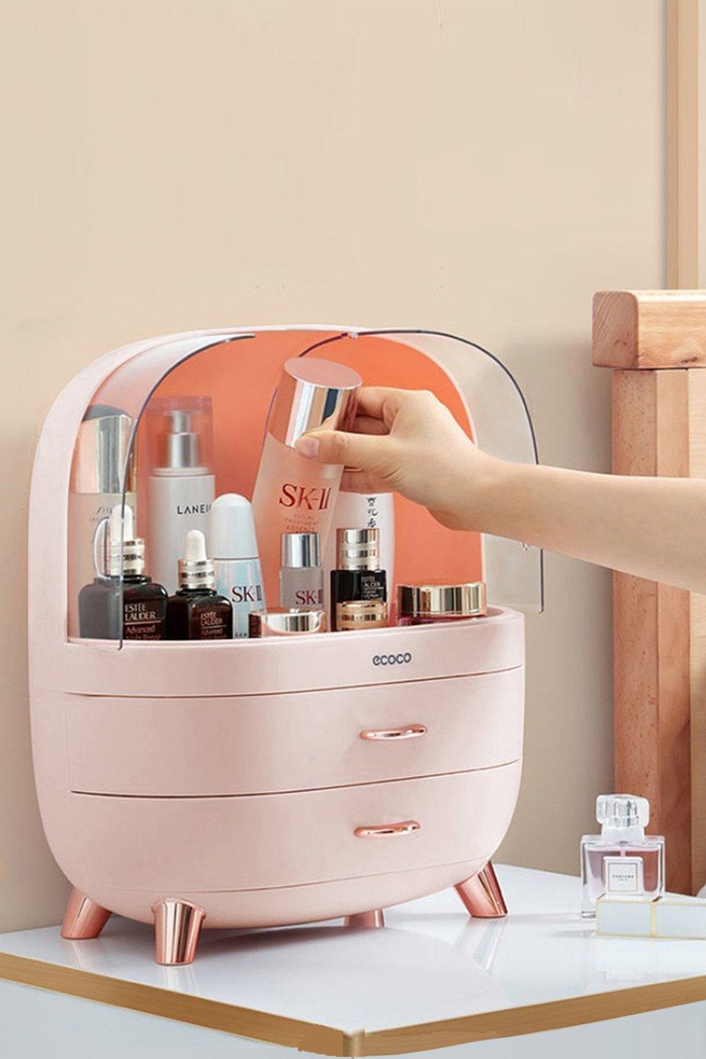 Lovely Cosmetic Organizer Box Desktop Summer Pink Makeup Skincare Storage Case