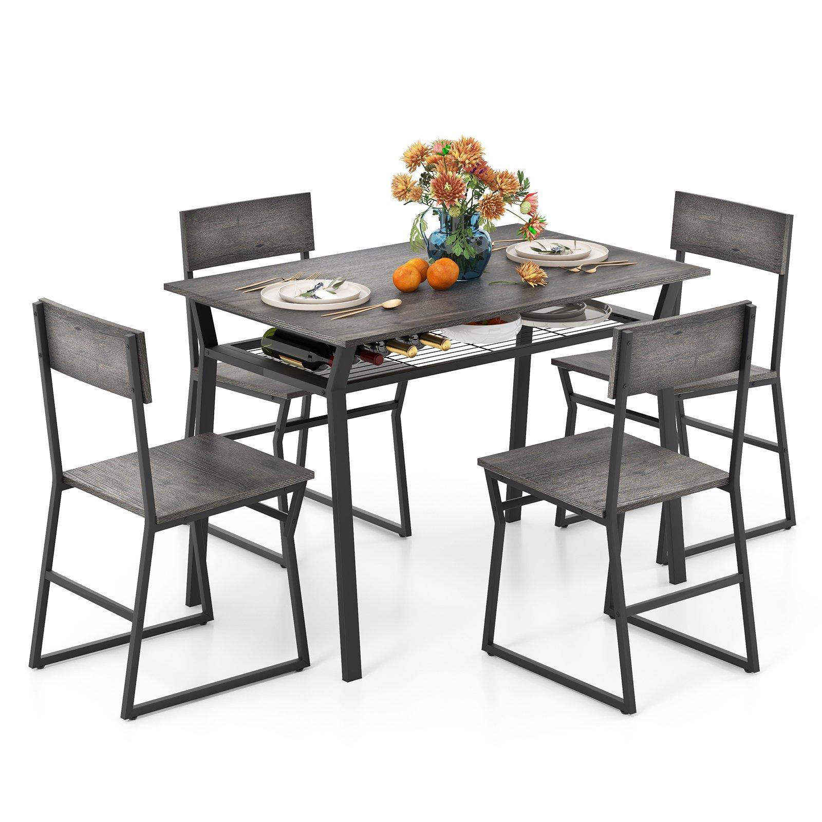 5 PCS Industrial Dining Table Set Rectangular Kitchen Table W/ 4 Chairs Metal Frame