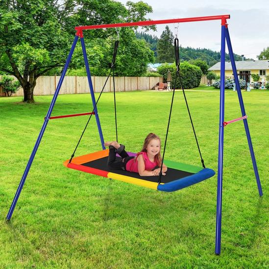 Costway Metal Swing Frame with Ground Stakes and Carabiners 4