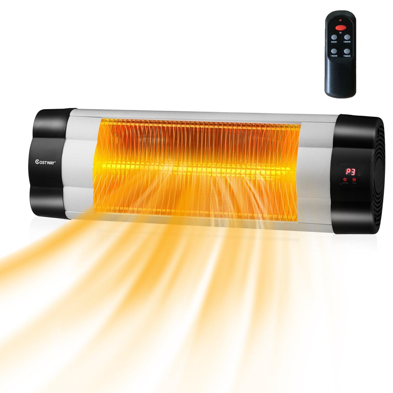 Electric Infrared Patio Heater Wall Mounted Warmer w/Heat Setting Remote Control