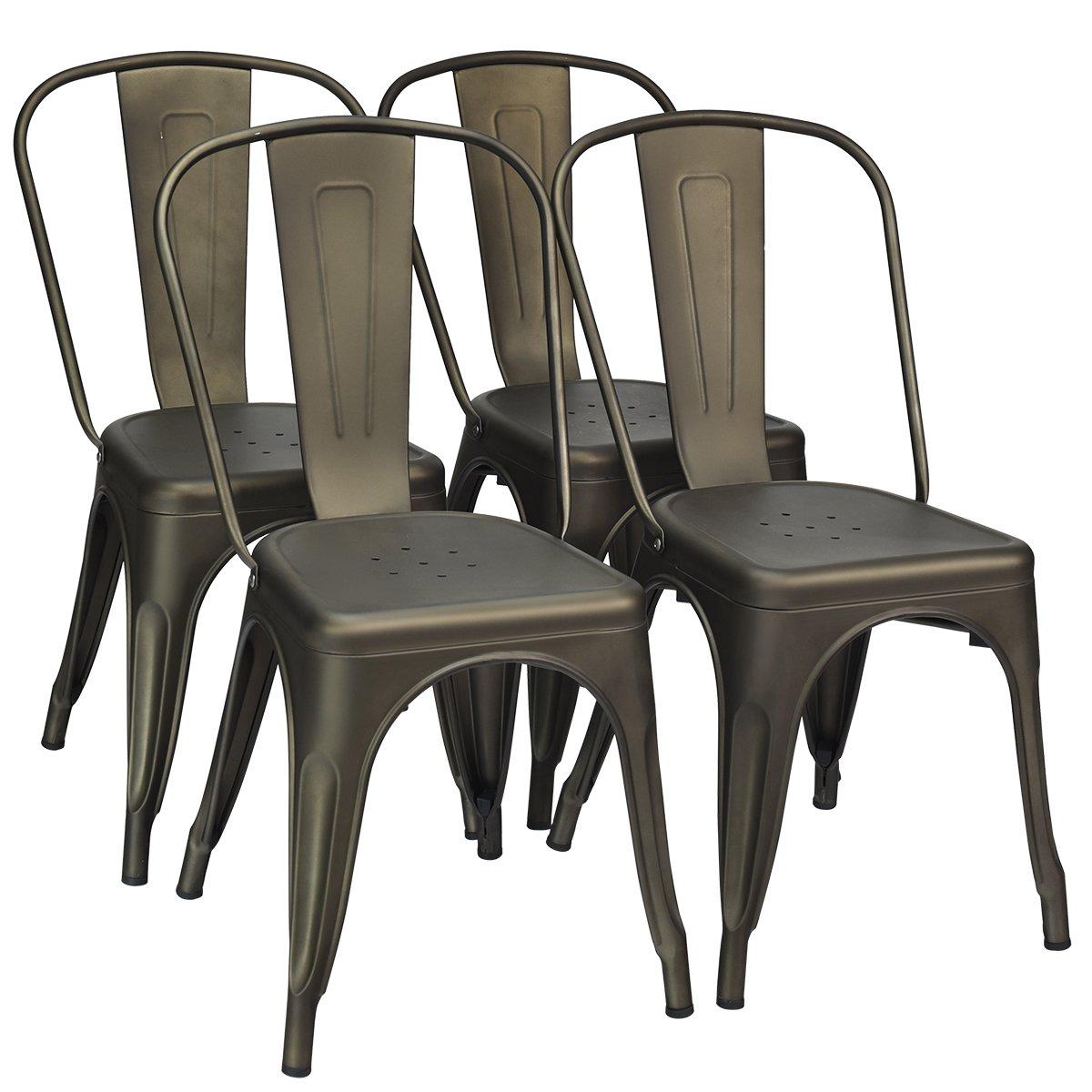 Set of 4 Kitchen Dining Chairs Stackable Vintage Metal Chair Backrest Side Chair