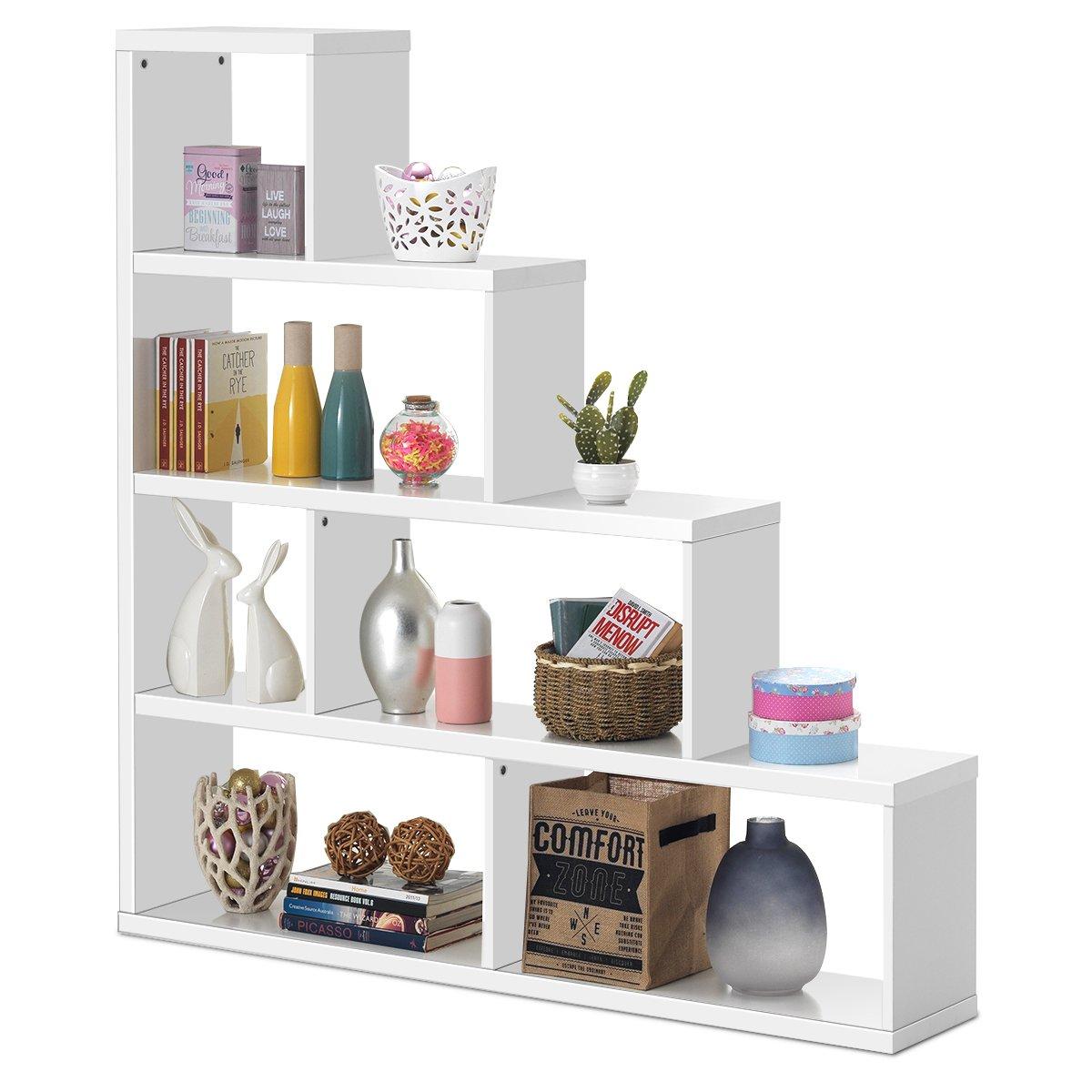 6-Cube Ladder Bookcase Freestanding Corner Bookshelf 5-Tier Display Shelf