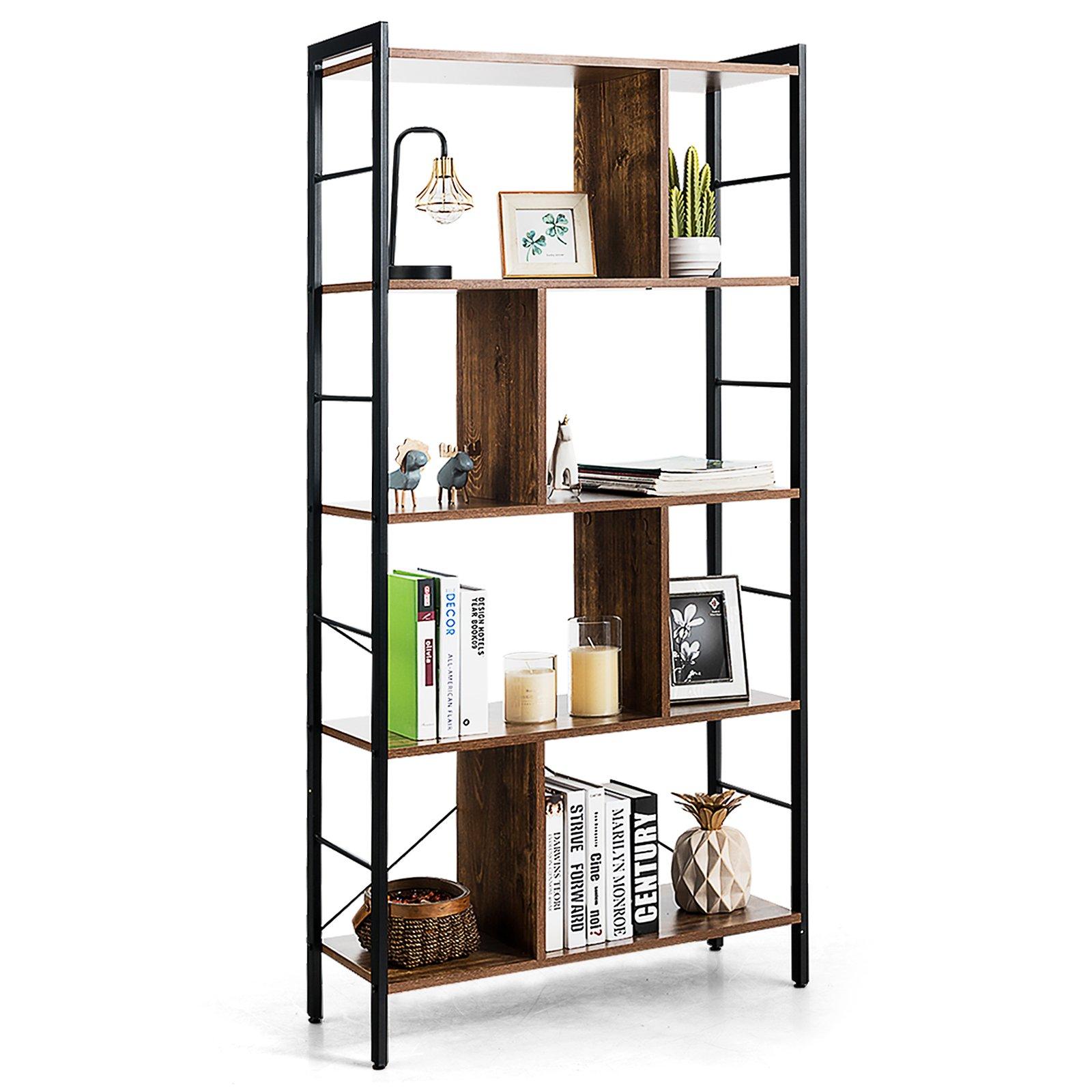 5-Tier Bookshelf Industrial Bookcase  Freestanding Storage Display Shelves