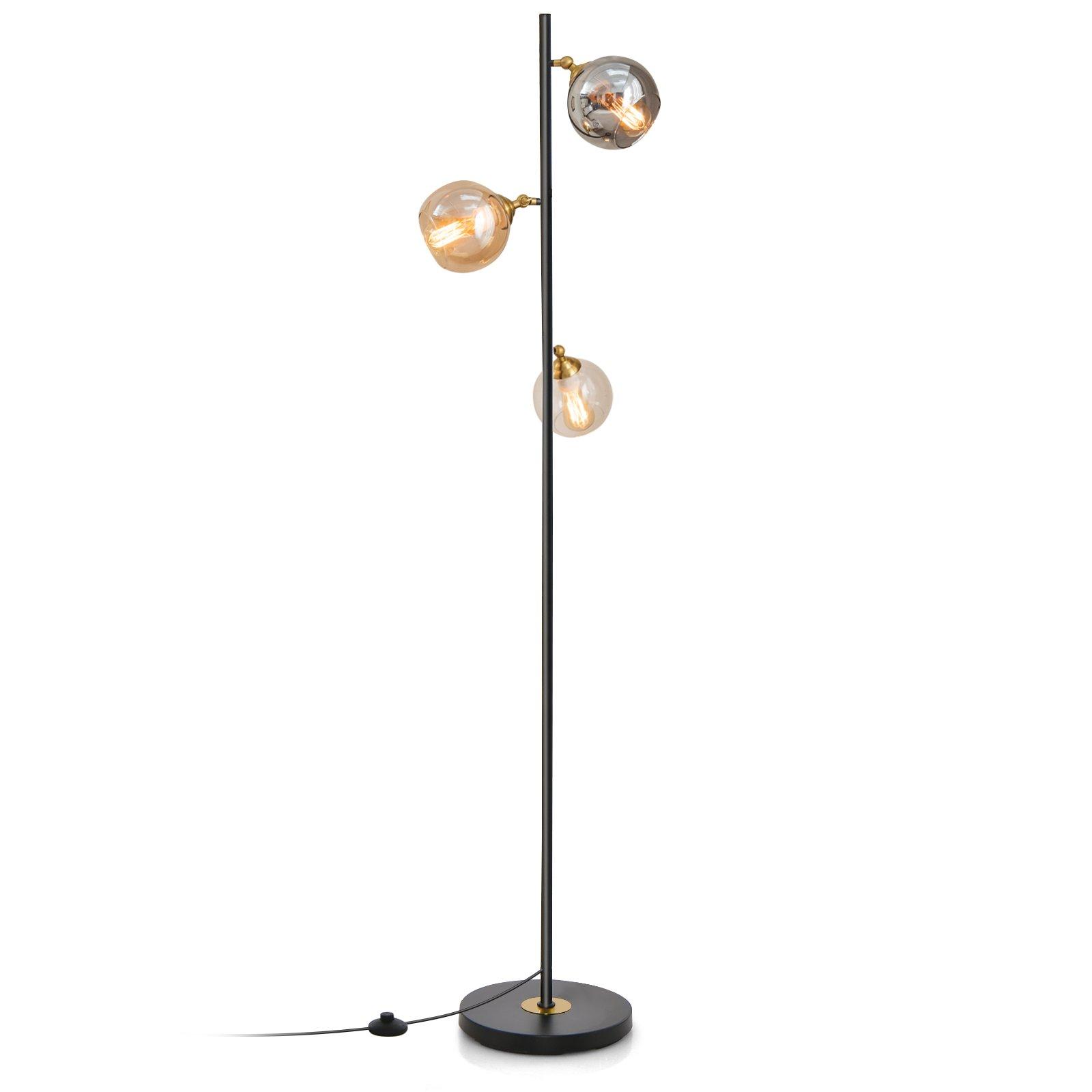 Mid Century Floor Lamp Modern Freestanding Lamp w/  3 Glass Globe Lampshades