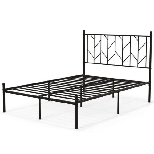 4FT6 Double Metal Bed Frame Heavy-duty Slatted Platform Bed with Headboard
