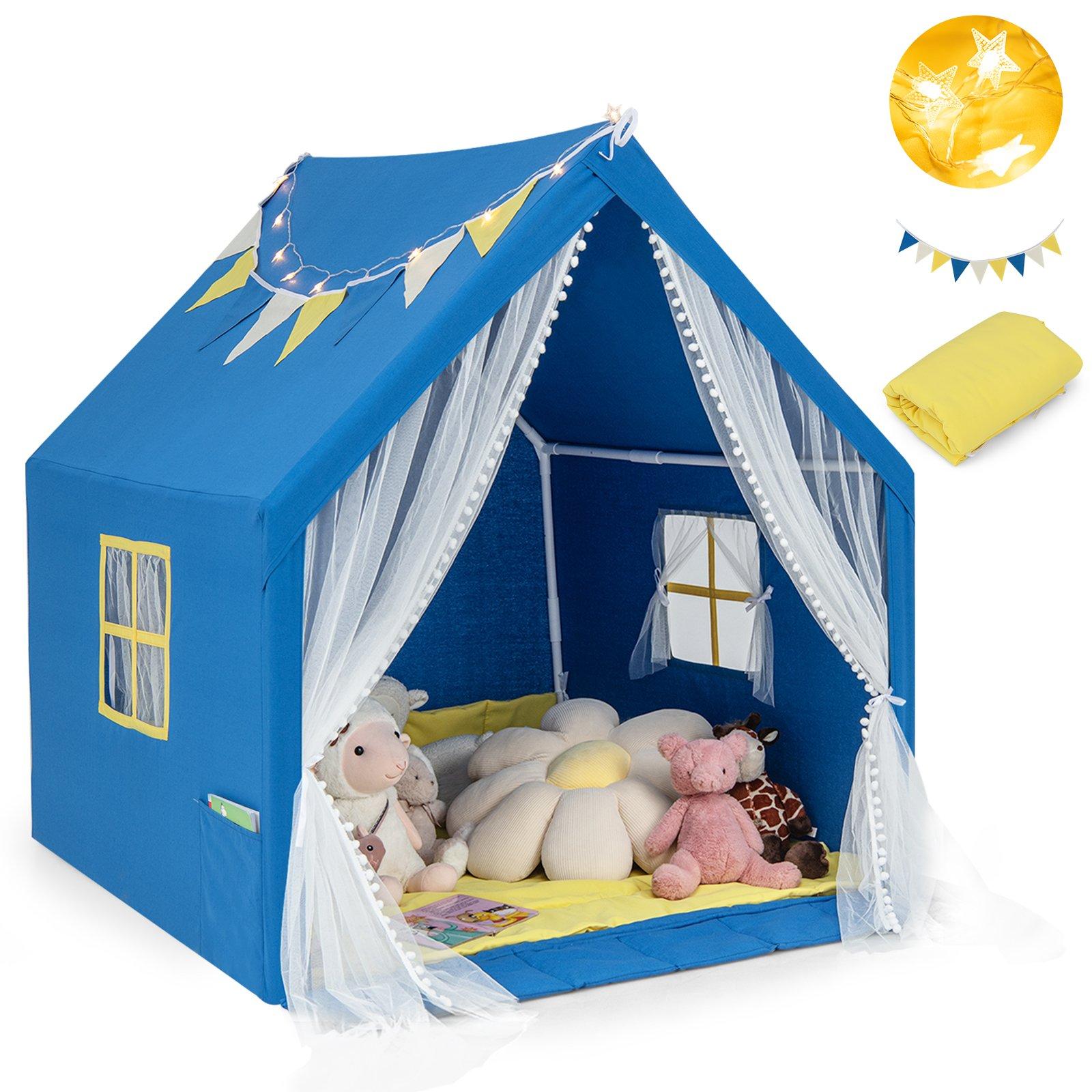 Kids Play Tent w/ Cotton Mat House-Shaped Kids Playhouse Castle Play Tent