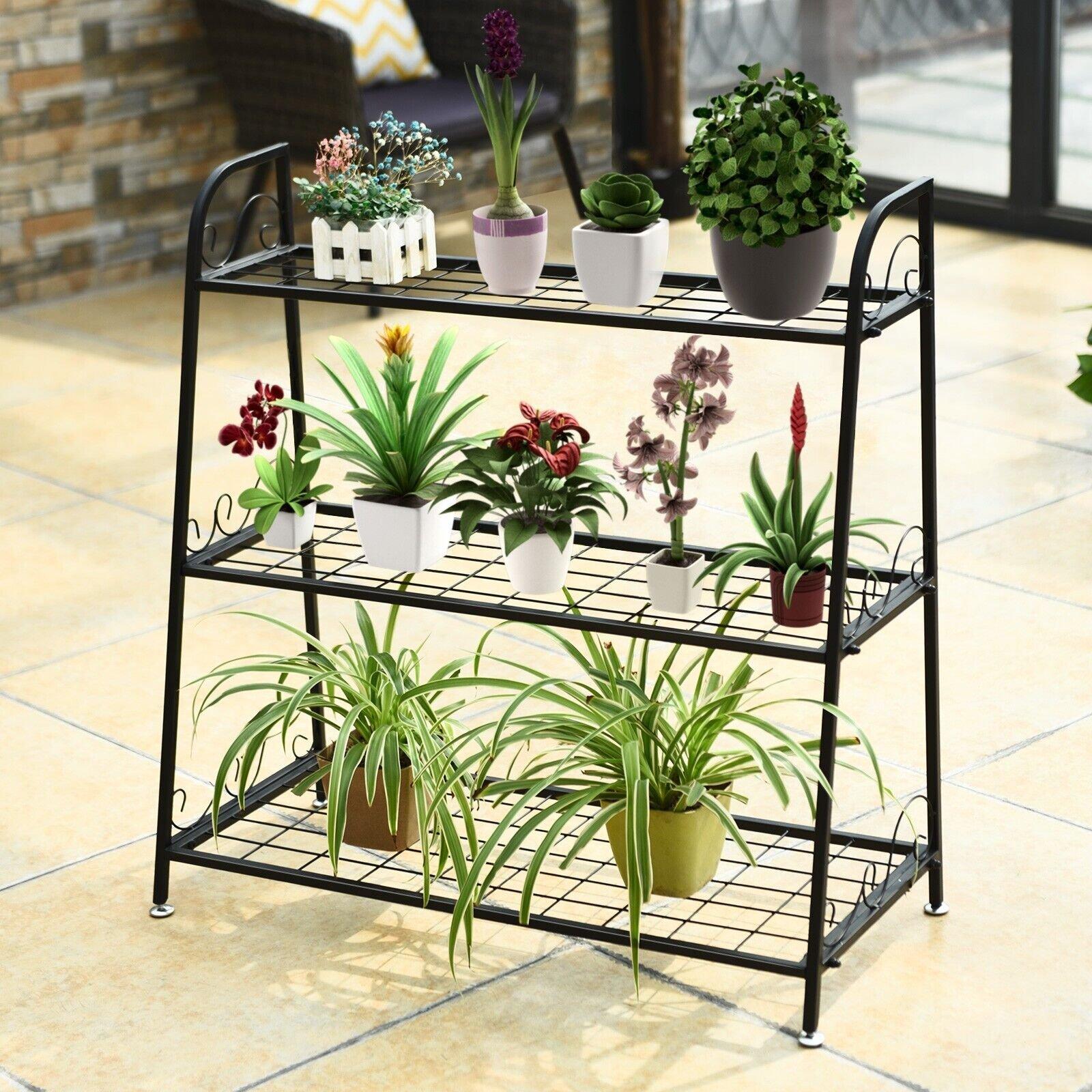 3-tier Metal Plant Stand Shelf Multifunctional Flower Rack Display Pot Holder