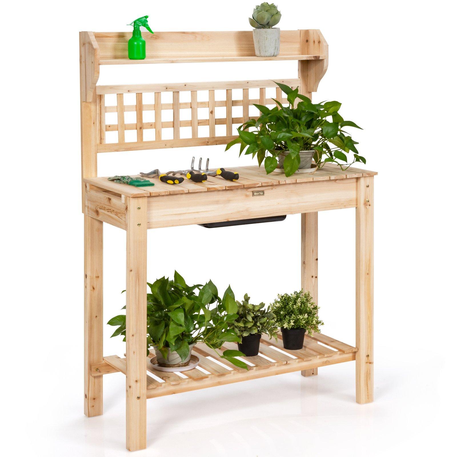 Garden Potting Bench Outdoor Wood Work Table Planter Bench Work Station
