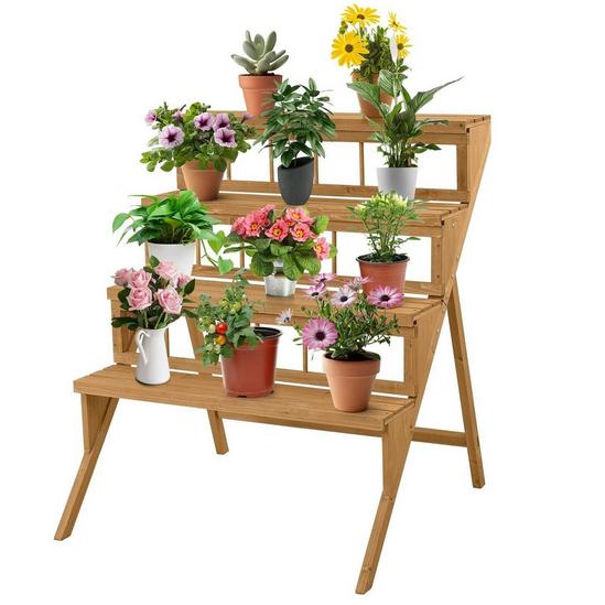 Costway 4-Tier Wooden Plant Stand Ladder Flower Pot Display Shelf Rack Holder Organizer 1
