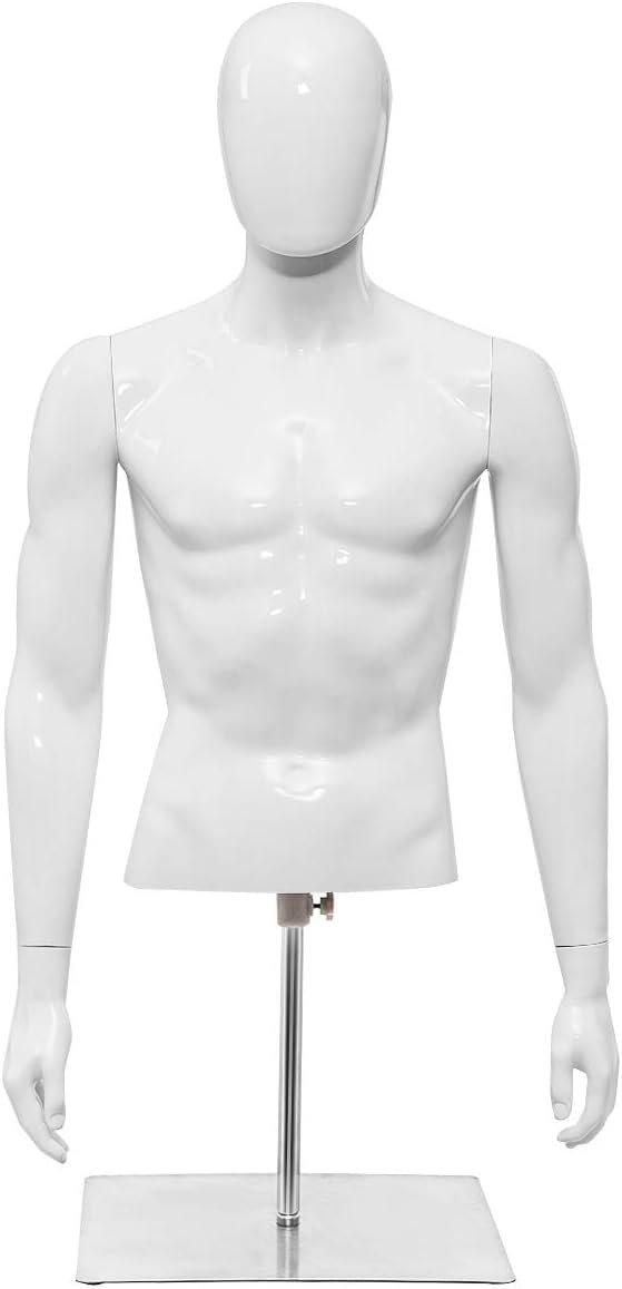 Male Mannequin Half Body Manikin Adjustable Height Man Model w/ 360 Rotatable Arms &Head Torso Manne